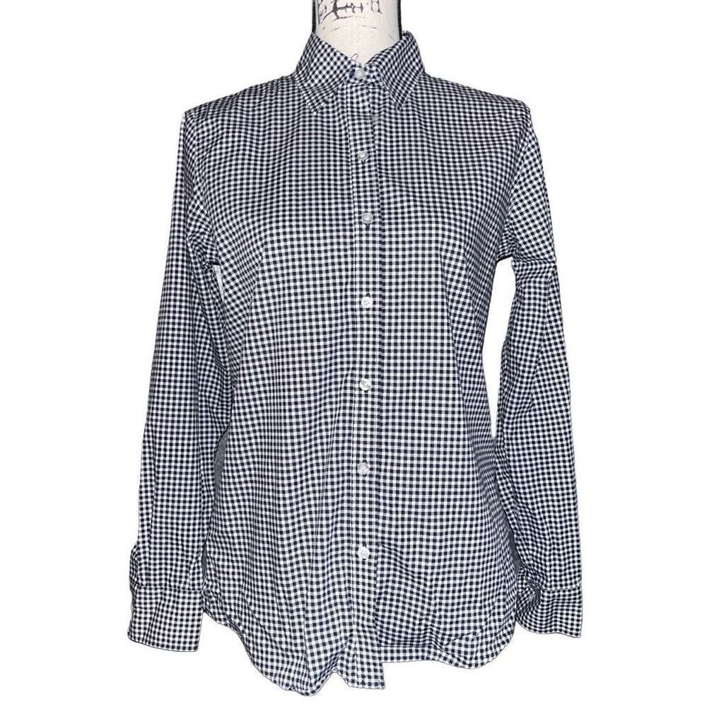 Kim Rogers no iron‎ navy & white gingham blouse